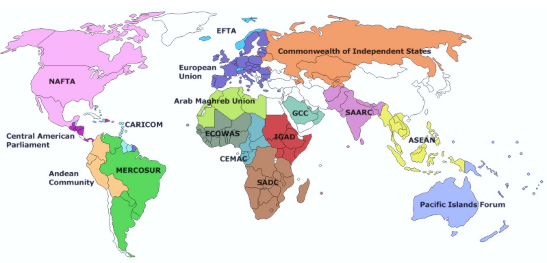 mapa espaco mundial blocos economicos