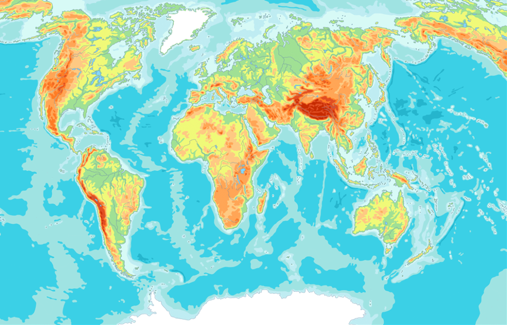 mapa múndi físico