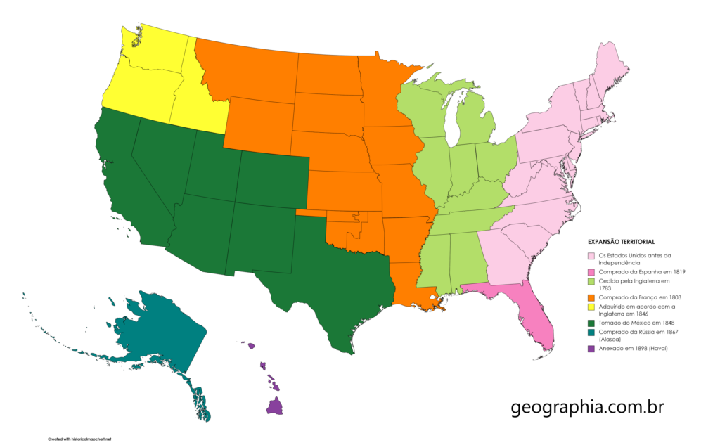 mapa expansão territorial dos estados unidos da america