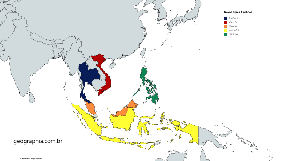 mapa dos tigres asiáticos de segunda geração