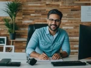 o que é ser empreendedor de sucesso homem em escritório com computador de mesa