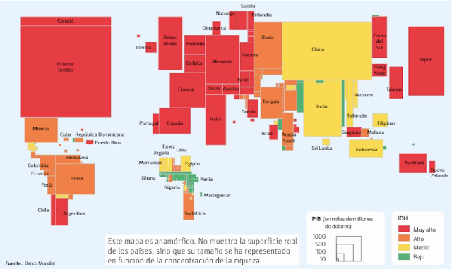 Mapa anamórfico contendo o IDH dos países