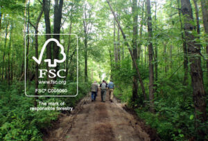 selo fsc forest stewarship council pessoas andando na mata floresta