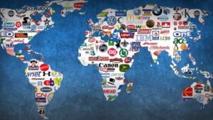 mapa mundi das grandes corporações e transnacionais marcas diversas