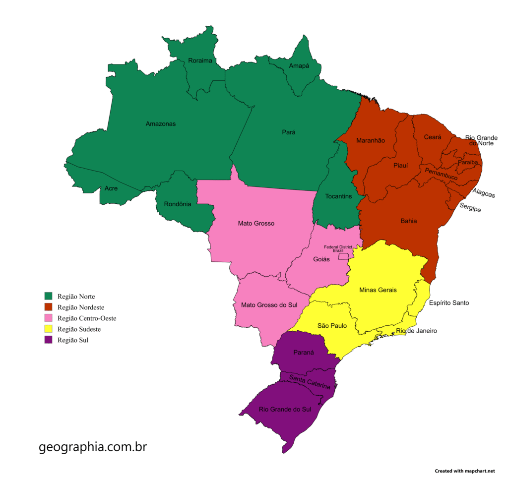 mapa divisão regional oficial do brasil 1988 regiões do IBGE