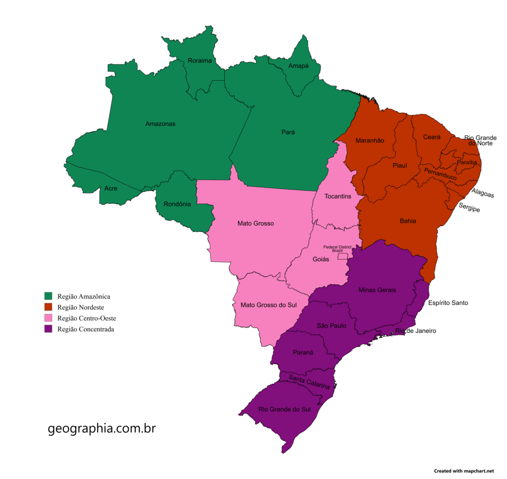 mapa regionalização segundo o meio técnico científico informacional 1999 quatro brasis milton santos