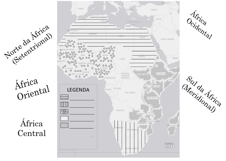 completar legenda sobre as regiões africanas