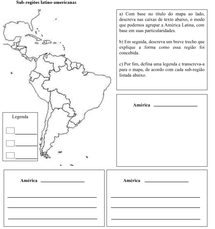 questão legenda sub regiões latino americanas américa platina américa andina américa portuguesa