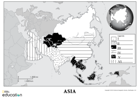 legenda mapa regiões do continente asiático
