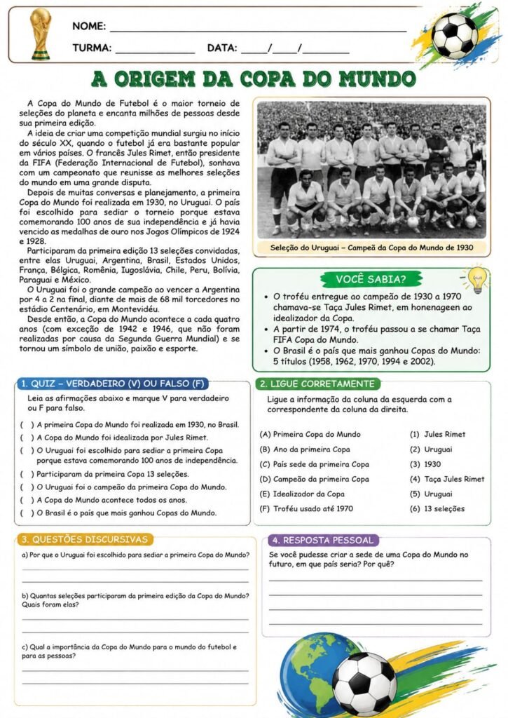 a origem da copa do mundo 2026 atividade geografia e história