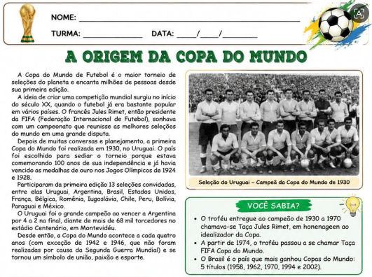 Atividades Copa do Mundo 2026 – Geografia